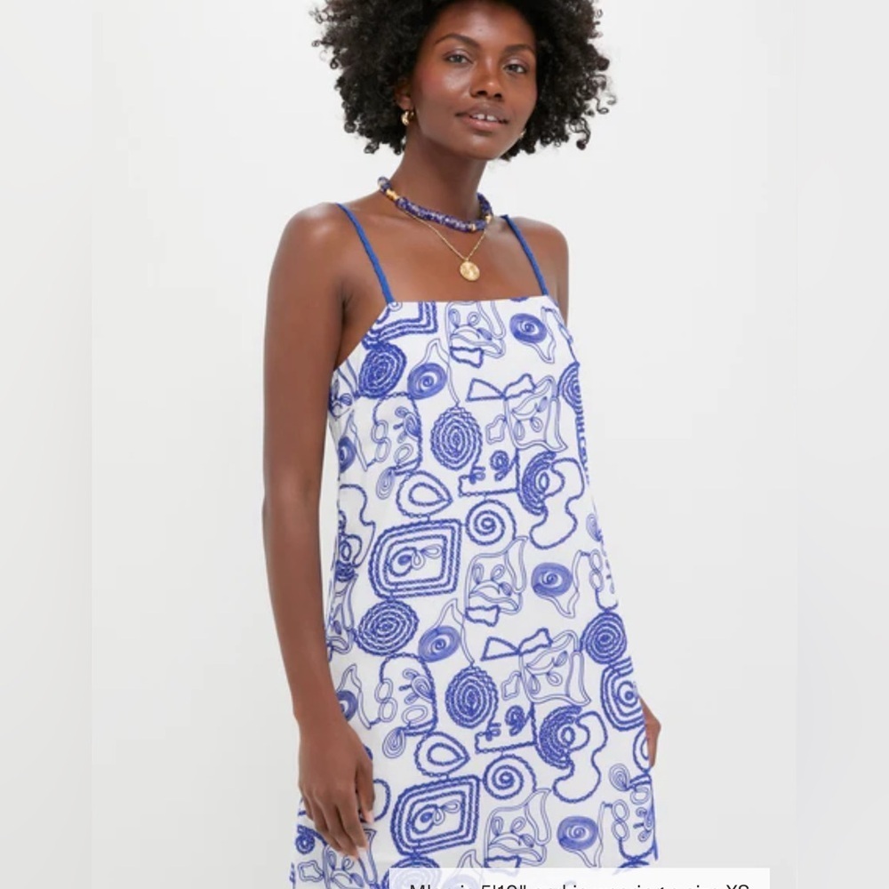 Tuckernuck l White & Royal Blue Applique Santorini Mini Dress l M